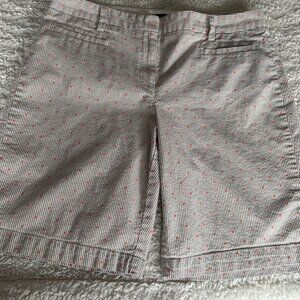 Lands' End Fit 2 Shorts Womens Size 10 Seersucker Striped Polka Tan Pink Bermuda